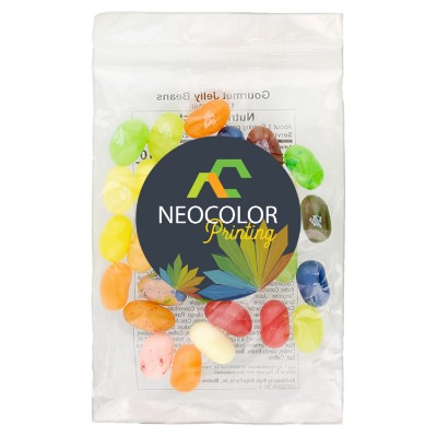 Clear plastic packet with a branded logo.