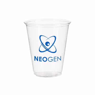 PET plastic clear soft sided cup with custom branding in 7 ounces.