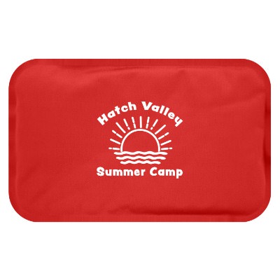 Red nylon hot and cold pack with a branded logo