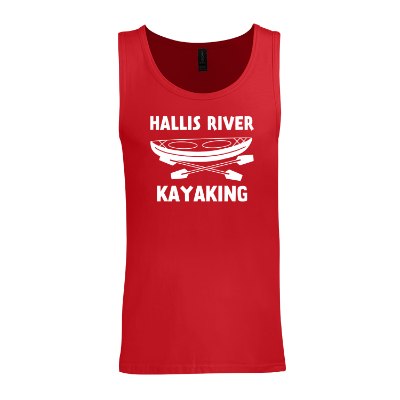 Custom red tank top with logo.