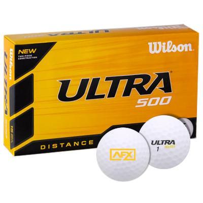 Wilson ultra 500 golf ball with custom promotional imprint.