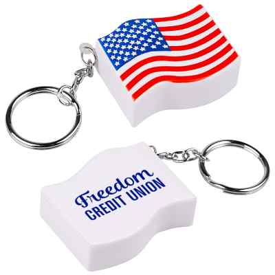 Foam american flag stress ball keychain with custom imprint.