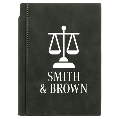 Gray dossier softcover journal with personalized logo.