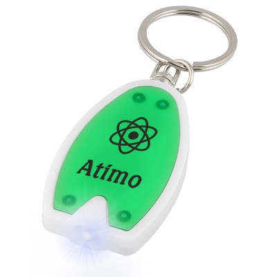 Plastic green nifty extra bright LED keychain custom printed.