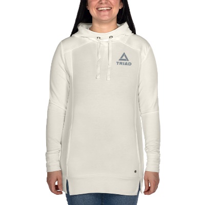 White custom imprinted ladies hoodie.