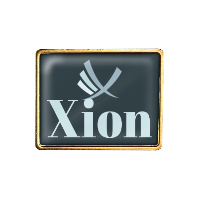 Brass lapel pin with a custom logo.