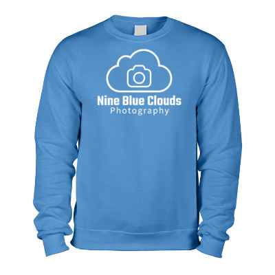 Columbia blue fleece crew with personal logo.