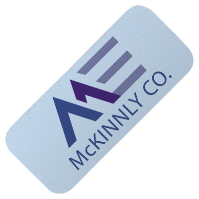 White plastic nail file with a custom logo.