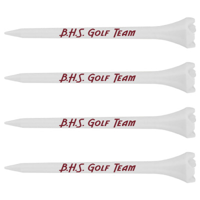 White golf tee with custom imprint.