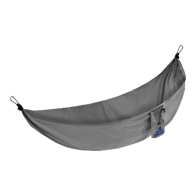 Gray nylon hammock with custom imprint.