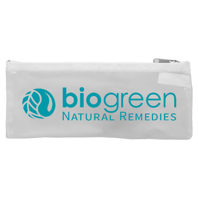 White vinly first aid kit with a branded logo.