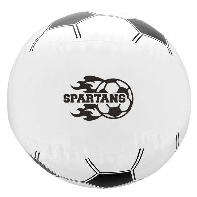 White with black plastic branded soccer ball beach ball