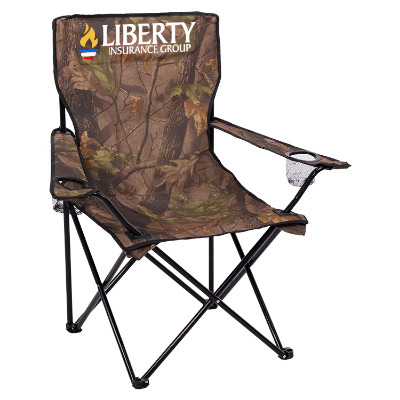 Camo polyester chair with a branded imprint.