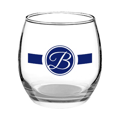 Clear wine glass with custom logo.