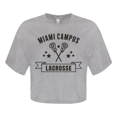 Athletic heather crop tee with custom imprint.