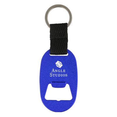 Metal matte green tag key ring bottle opener engraved.
