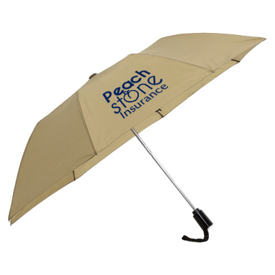 Khaki shed rain auto open compact umbrella with custom logo.