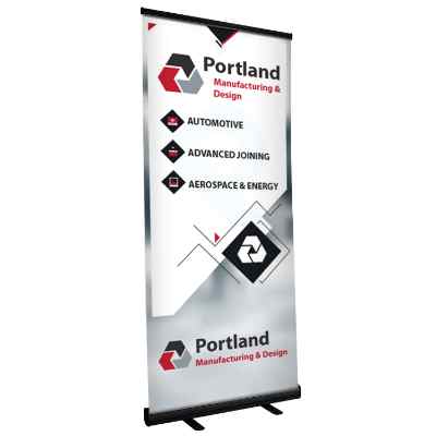 33.5 inch custom vinyl economy banner stand with black aluminum base.