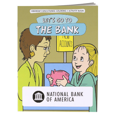 Multicolored paper coloring book with a custom imprint.
