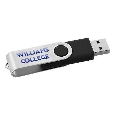 Black stainless steel flash drive with a personalized imprint.