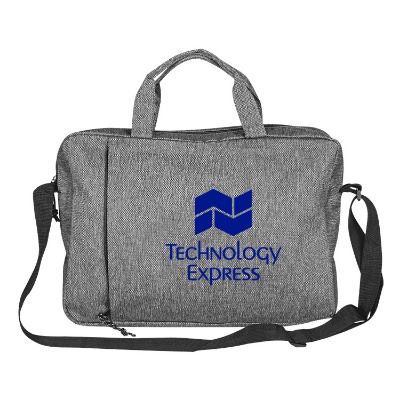 Gray recycled messenger bag with custom imprint.