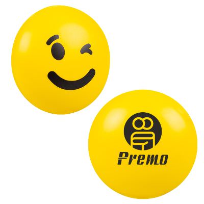 Smile foam squishy with a personalized logo.