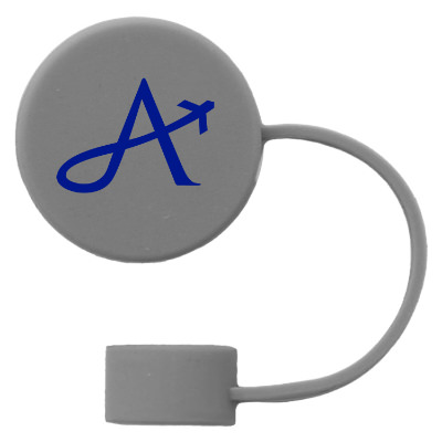 Gray straw topper with custom logo.