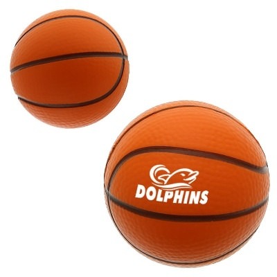Orange foam stress ball with a custom logo.
