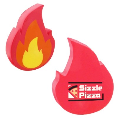 Red with orange foam stress ball with a custom logo.