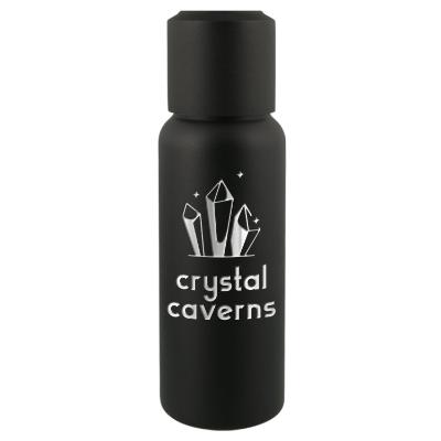Stainless black bottle with engraved imprint.