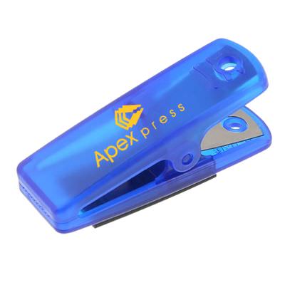 Plastic white small magnet chip clip with custom print.