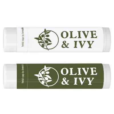 SPF 15 lip balm with a personalized logo.