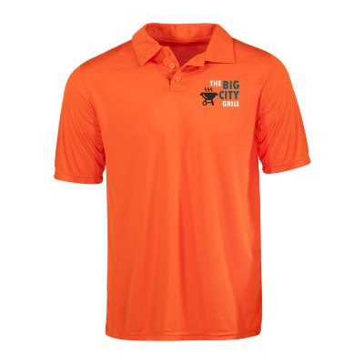 Orange polo with custom full color logo.