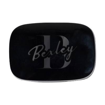 Black plastic headphones with a personalized imprint.
