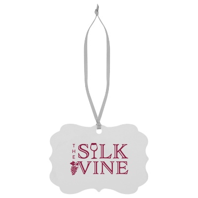 White metal ornament with a personalized logo