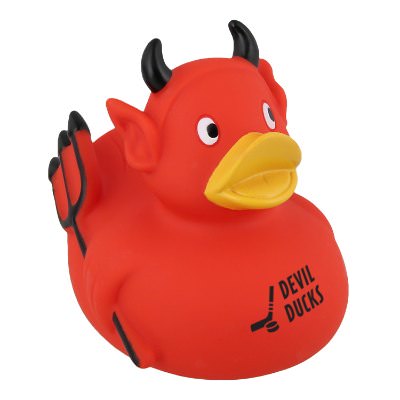 Plastic red custom rubber duck.
