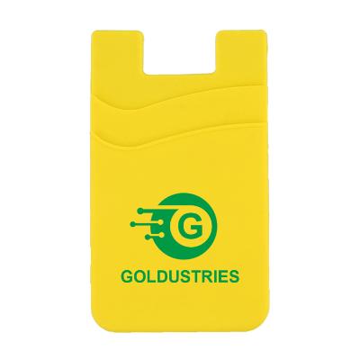 Yellow double pocket silicone phone wallet with logo.