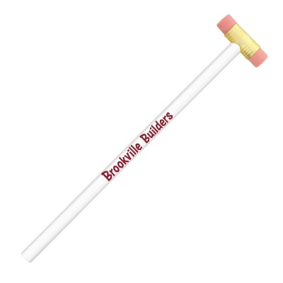 White hammer styled pencil with customized logo.