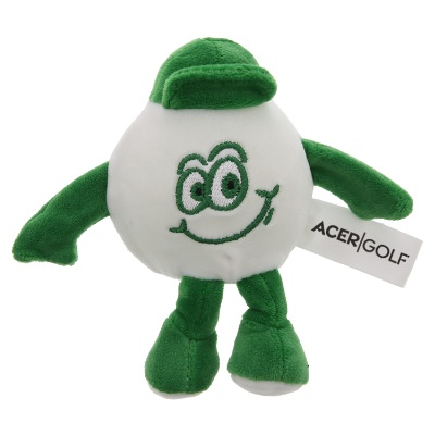 White with green foam stress ball with a personalized imprint.