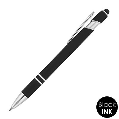Blank metal black pen with chrome accents.