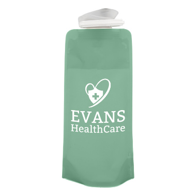 Green drink pouch with custom logo.