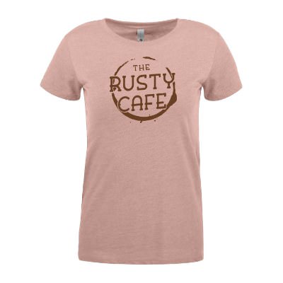 Desert pink women's tee with custom logo.
