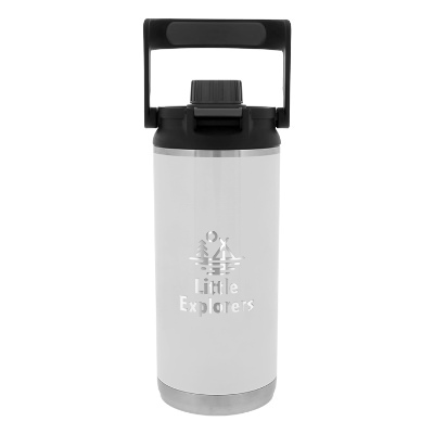 Stainless white sports bottle with custom engraved logo in 36 oz.