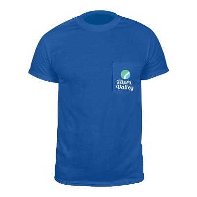 Custom royal blue pocket full color printed t-shirt.