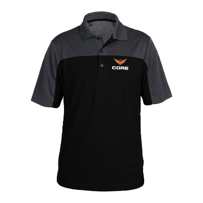 Embroidered customized black with carbon colorblock pique polo