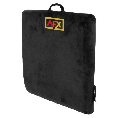 Black foam seat cushion with a custom imprint.
