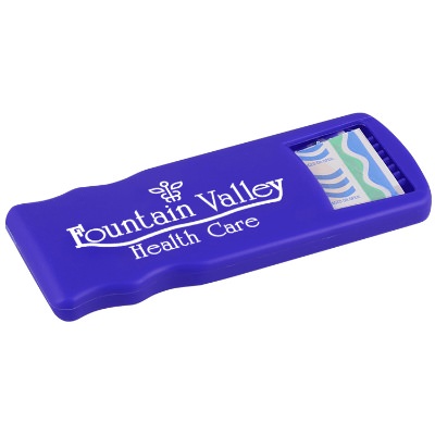 Plastic first care bandage dispenser with custom promotional logo.