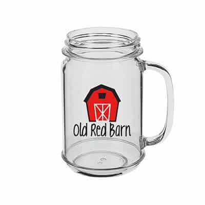 Acrylic clear beer glass with custom full-color logo in 16 ounces.