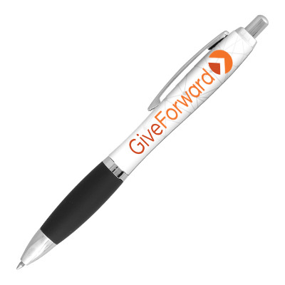 Black metal pen with a personalized logo.