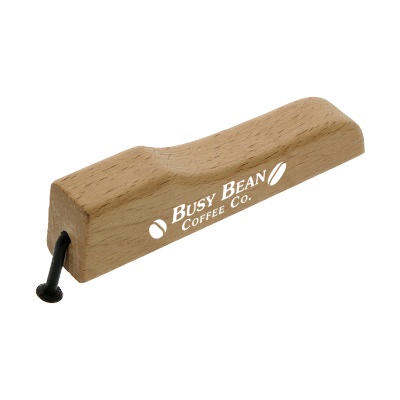 Brown wooden simple life bottle opener with custom imprint.